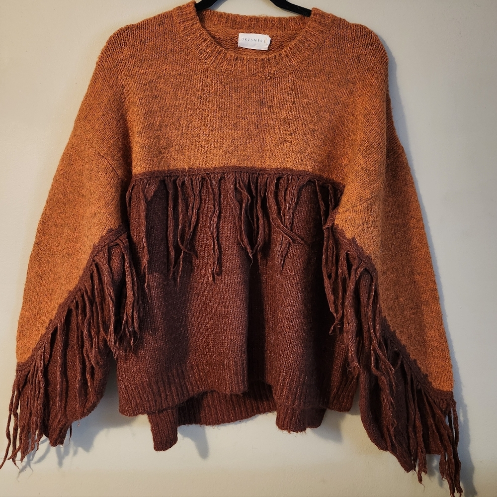 Dreamers Rust Orange And Brown Fringe Sweater